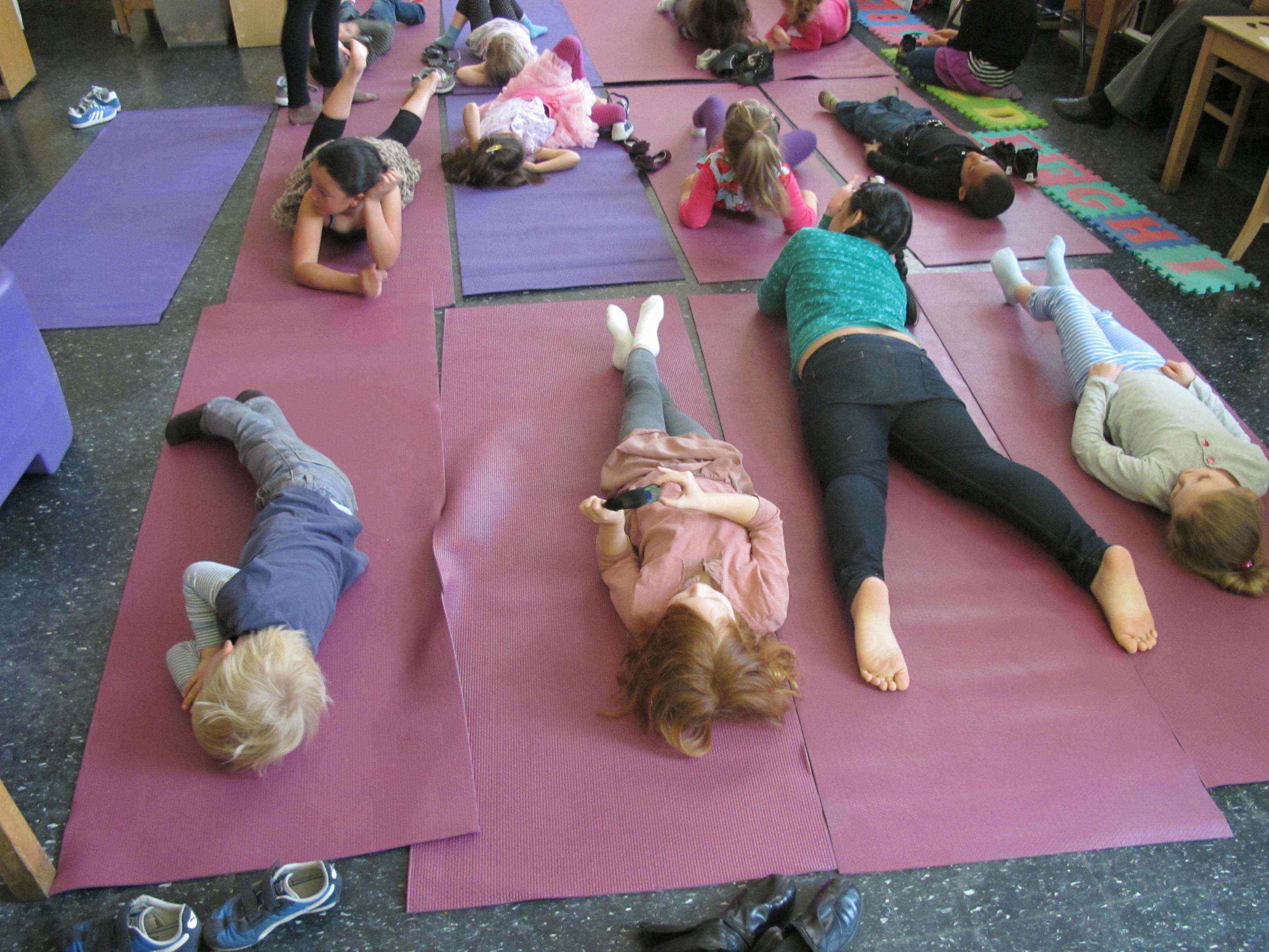 Corpse pose seems to be the most difficult for the 4 and 5-year-olds, who have trouble being still. (Photo / Rebecca Moss)