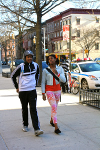 Spencer Jones and Erica Wright make the 30-minute walk to P-TECH. ©Peggy Barmore