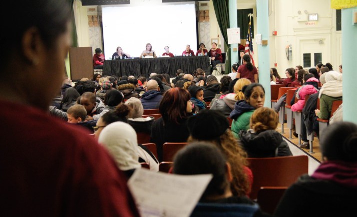 A public hearing on the co-location of P.S. 277 and Academic Leadership Charter School. Photo by Pola Lem.