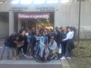 Addison's junior college prep posing for a picture in front of Temple University. Lou Marillier/school-stories.com