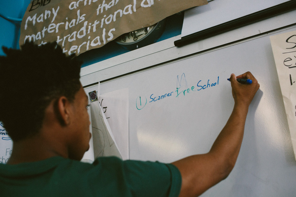 February 7, 2016: Collegiate junior, Jamal St. Rose, 16, helps brainstorm an idea for an even title to be held in conjunction with the unveiling of their new school mural in May of 2016. (CREDIT: Cassandra Giraldo)